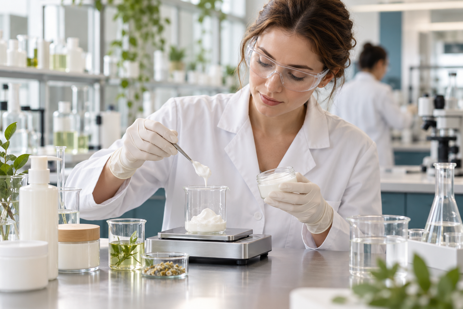 Imagen ilustrativa del proceso de laboratorio de cosméticos